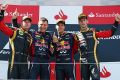 Das Podium auf dem Nürburgring: Räikkönen, Sebastian Vettel, Grosjean