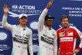 Nico Rosberg, Monaco-Polesetter Lewis Hamilton und Sebastian Vettel