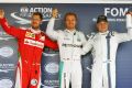 Sebastian Vettel, Polesetter Nico Rosberg und Außenseiter Valtteri Bottas