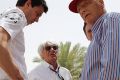 Toto Wolff, Bernie Ecclestone, Christian Horner und Niki Lauda im Gespräch